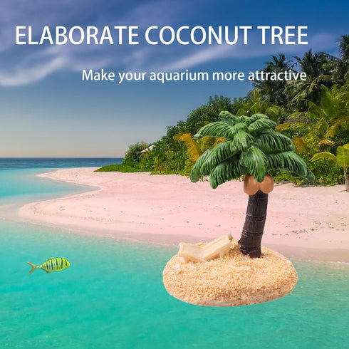 Fish Tank Coconut Tree Decoration, Aquarium Coastal Aquascape Decoration, Exquisite Aquarium Decoration, Fish's Best Friend.Green...