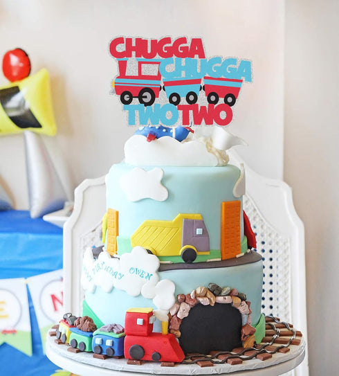 PANHUI Chugga Chugga Two Two Cake Topper,2nd Birthday Railroad Party Decorations,Train Birthday Cake Decora,Second Birthday Baby Shower Prop Party...