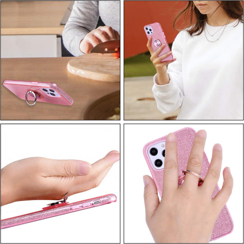 Wisdompro Case for iPhone 12 Pro Max, Cute Glitter Bling Sparkle Protective Case with Ring Kickstand, Women Girls Phone Case for 6.7 Inch Apple iP...