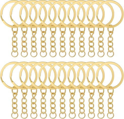 20Pcs Keychain Key Ring with Chain Bulk Split Key Chain,1.1 Inch Key Chains Parts with Open Jump Ring Connector for Jewelry Making Crafts (Gold)...