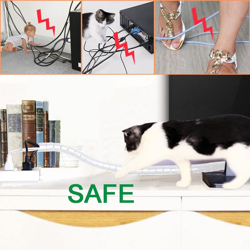 White Cable Organizer Cord Wire Cover Hider Sleeve Management 2 PCS, VIWIEU Clutter Free Coiled Tube Wire Concealer with Cable Tie Clips System fo...