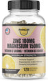 Zinc, Zinc 100mg, Magnesium Glycinate 150mg, Vitamin D3 5000 IU, Vitamin C 500mg Per Serving, Immune support, Immune Booster, Zinc Magnesium, Elem...