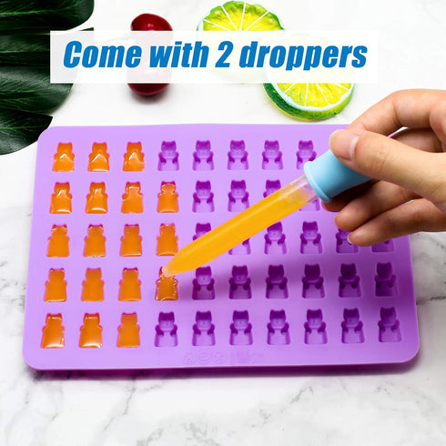 Gummy Bear Candy Molds Silicone, Gummy Molds with 2 Droppers, Non-Stick Silicone Candy Molds Including Mini Dinosaur, Bear Shape, Hearts and Mini ...