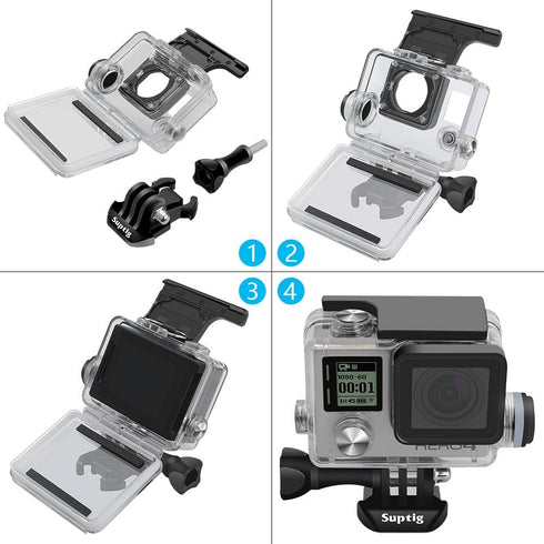 Suptig Housing Rechargeable Waterproof housing for GoPro Hero 4 Hero 3+ Hero 3 Outside Action Camera for Underwater Charge Use - Water Resistant u...