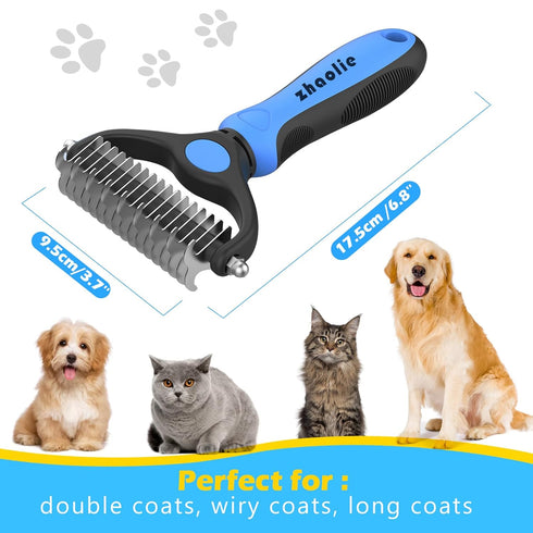 Dog Grooming Brush - Double Sided Dematting Undercoat Rake for Dogs & Cats - Extra Wide Dog Grooming Brush, Pet Brush for Shedding, Cat Brush,Dema...