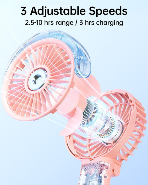 SWEETFULL Portable Misting Fan - 180° Foldable Handheld Personal Fan with Mist Spray, 3 Speeds, 30ml Water Tank, USB Rechargeable for Travel, Outd...