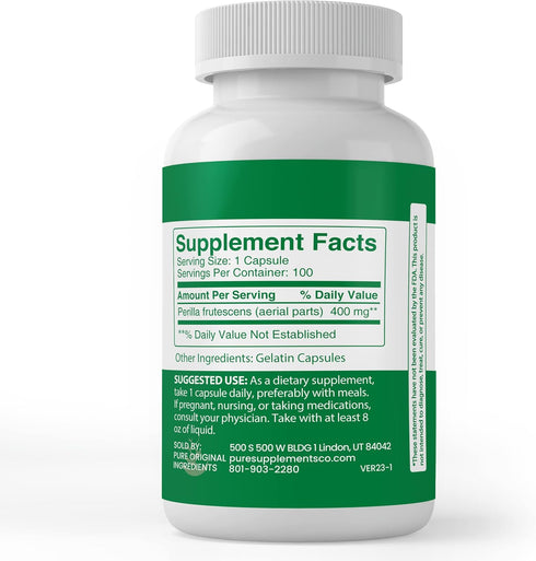 PURE ORIGINAL INGREDIENTS Perilla, (100 Capsules) Always Pure, No Additives or Fillers, Lab Verified...