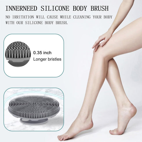 INNERNEED Food-grade Soft Silicone Body Scrubber Shower Brush Handheld Cleansing Skin Brush, Gentle Exfoliating and Lather Well (Black+Gray)...
