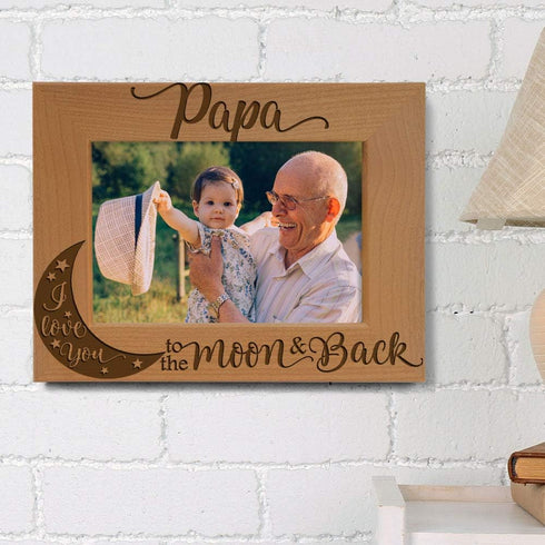 KATE POSH Papa I Love You to the Moon and Back Natural Wood Engraved Picture Frame. Best Grandpa Ever, Father's Day, Papa Gifts for Birthday, from...