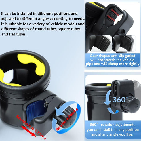 Stroller Cup Holder with Phone Holder,Bike Cup Holder,Freely Rotating and Adjustable 3-in-1 Mobile Phone/Double Bottle Holder for Stroller,Bike,Mo...