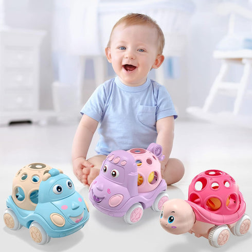 Baby Girl Toy Cars for Babies, Pink Car Toys for Baby Girls Gifts, Toy Car for Infant Toddler Girl, Push and Go Trucks Rattles Soft Rattle Car for...