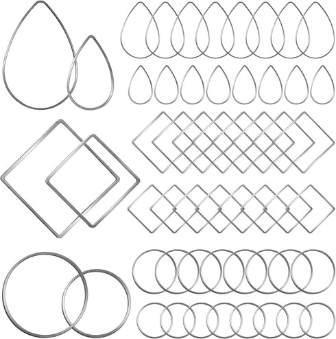 PAGOW 96Pcs Earring Hoop Jewelry Making, Hypoallergenic Teardrop Square Round Silver Earrings Beading Hoop Bulk for DIY Crafts Accessories Supplie...