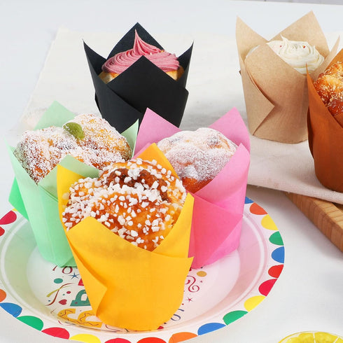 Caperci Standard Tulip Cupcake Liners for Baking 120 Counts - Greaseproof Muffin Baking Cups for Wedding Birthday Party Baby Shower Festivals Chri...