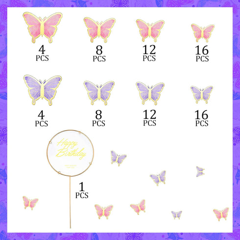 Bucherry 81 Pieces 3D Butterfly Cupcake Topper Gold Round Acrylic Happy Birthday Cake Topper Butterflies Cake Decorations for Birthday Wedding Par...