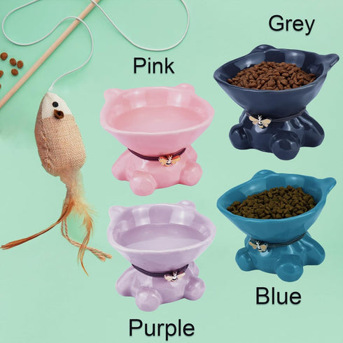 Ceramic Raised Cat Bowls for Indoor Cats Cute Elevated Cat Food Bowls 5.4 Inch Wide Whisker Friendly Purple Cat Water Bowl Dishwasher and Microwav...