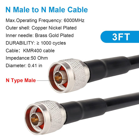 XRDS -RF N Male to N Male Cable 3FT, Low Loss KMR400 Coax Extension Cable for 3G/4G/5G/LTE/GPS/WiFi/RF/Ham/Radio to Antenna or Phone Signal Booste...