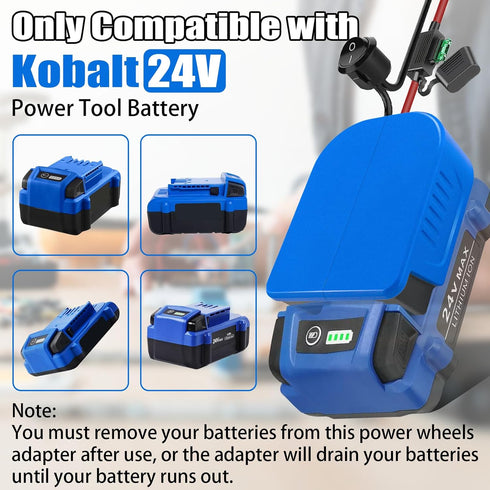 Power Wheel Adapter for Kobalt 24V Battery DIY Adapter, with Fuse & Wire Terminal,14 Gauge Wire, 30Amp Fuse and Switch Button, for DIY RC Trucks, ...