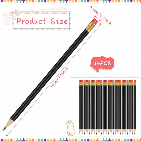 24 Pieces Round Pencils HB Graphite Pencils Wood Pencils with Eraser Cute Pencil Pack for School Drawing Sketching Wedding Office Supplies(Black)...