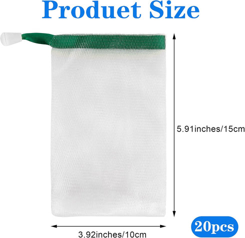 20PCs Mesh Soap Saver Pouch with Lanyard, Foaming Net Exfoliating Soap Bag, Bar Soap Facial Cleaner Pouch, Shower Body Scrubber Skin Smoother Supp...