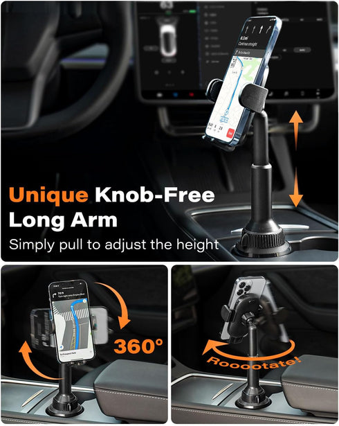 APPS2Car Universal Car Cup Phone Holder with Quick Extension Long Arm, Quick Swivel Height Adjustment 360 Degree Swivel for iPhone Samsung Google ...