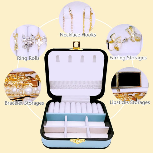 Jewelry Box, Ring Box with Waterproof PU Leather, Large Capacity Earring Necklace Organizer, Travel Jewelry Case Holder Storage for Women Man(Blue...