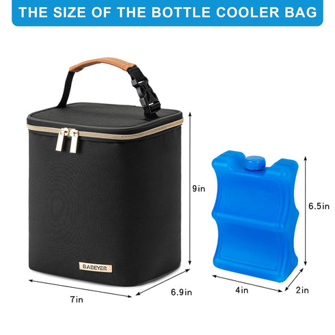 Breastmilk Cooler Bag with Ice Pack Fits 4 Baby Bottles Up to 9 Ounce, Baby Bottle Cooler Bag Suitable for Nursing Mom Daycare, Black...
