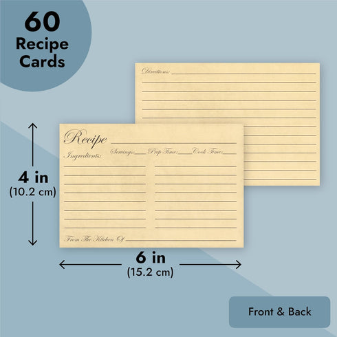 Juvale 60-Pack Recipe Cards Double Sided, Bulk Pack Thick Vintage Index Cards 4x6 for Cooking, Baking and Kitchen Organization, Restaurants, Cafes...