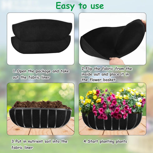 2PCS 24 Inch Window Box Liner Fabric Planter Basket Liner Trough Planter Insert Liner Black Hanging Flower Basket Liners Non-Woven Felt Plant Line...