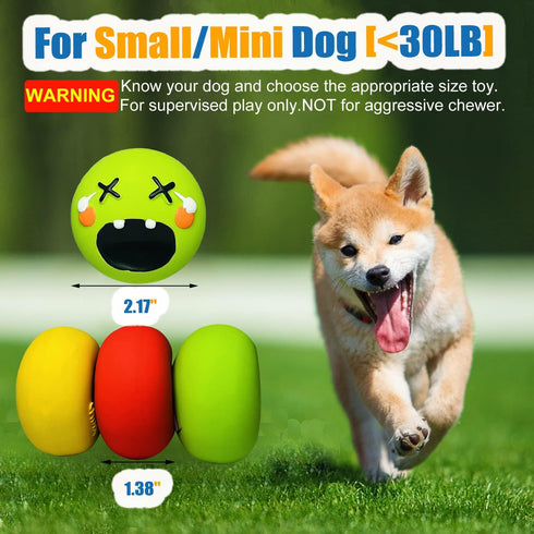 Squeaky Dog Toy for Small Dogs, Rubber Latex Puppy Toys Small Dog Toys, Soft Small Dog Squeaky Toys, Smile Face Squeaky Dog Balls Flat for Mini, S...