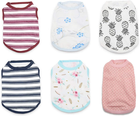 6 Pack Small Dog Shirts for Girls XS Puppy T Shirt Striped Dog Shirts Girl XS Puppy Clothes Girl Yorkie Clothes Pet Tshirts for Dogs Summer Vest B...