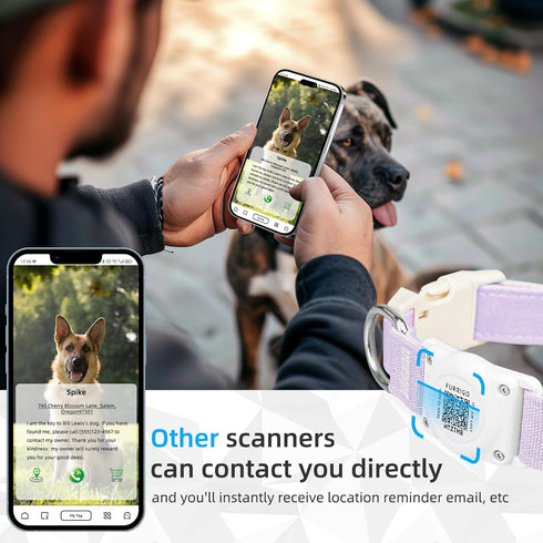 Airtag Dog Collar QR Code - IP68 Waterproof Integrated Air Tag Dog Collar Holder ID Tag - Free Pet Online Profile - Durable Natural Cotton Hemp - ...