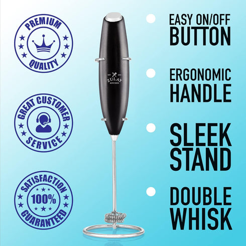 Zulay Kitchen Powerful Double Whisk Milk Frother Handheld - Foam Maker With Stand - Whisk Drink Mixer for Coffee, Mini Foamer for Latte, Matcha, F...
