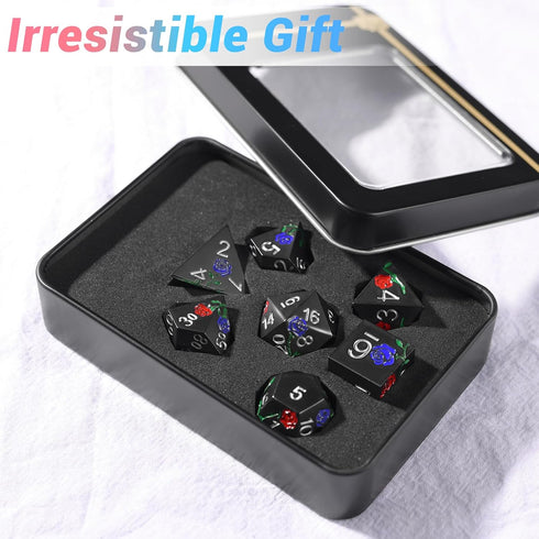 DND Metal Dice Set,Polyhedral Dice Set-Hand-Coloured Rose D&D Dice Set,Perfect in Gift Metal Box for DND Dungeons and Dragons MTG RPG Role Playing...