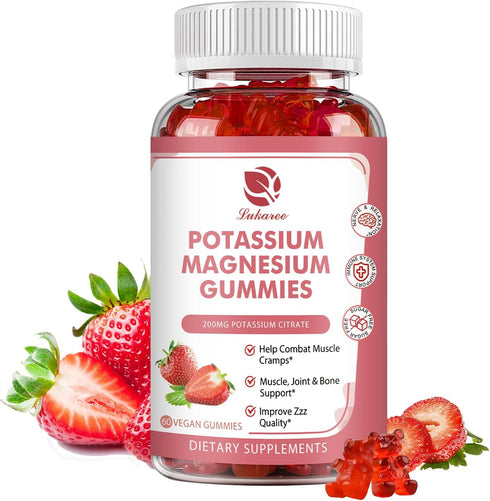 Potassium Magnesium Gummies - High Absorption Magnesium Glycinate 500mg & Potassium Citrate 200mg Plus Omega 3, B6, D3, K2 & Calcium - Chewable Gu...