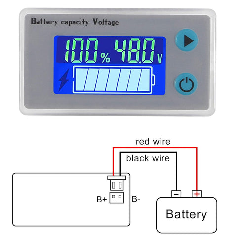 10-100V Battery Monitor LCD 12V 24V 36V 48V Digital Battery Capacity Voltmeter Tester Percentage Level Voltage Temperature Monitor Meter with Cabl...