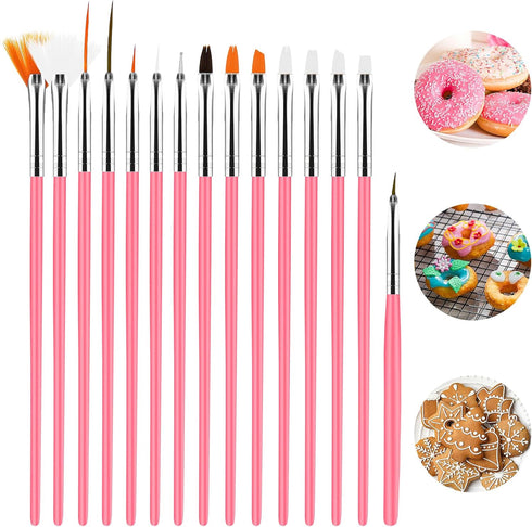 15pcs Cake Painting Brushes, Cake Decorating Brushes Kit Food Safe Paint Brush Tools,Fondant Sugar Cookie Painting Brushes Supplies for Cookie Cak...