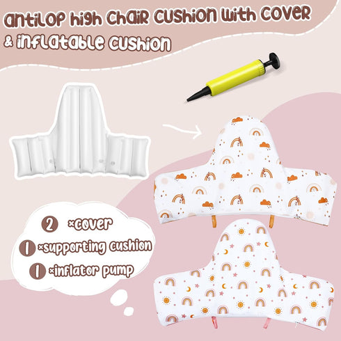 3 Pcs High Chair Cushion Compatible with Antilop IKEA High Chair, 2 Pcs Boho Rainbow Style High Chair Covers with an Inflatable High Chair Cushion...