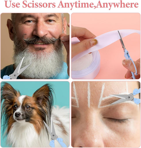 4Pcs Mini Folding Badge Reel Scissors Stainless Steel Scissors with Safety Cap Scissors Travel Scissors Mini Shear Tiny Cutter for Cutting Scrapbo...