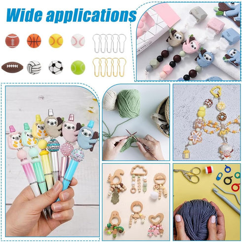 NBEADS 8 Pcs 8 Styles Knitting Needle Stoppers, 20 Pcs Iron Kilt Pin Stitch Markers Sports Ball Needle Point Protectors with a Storage Box Knittin...