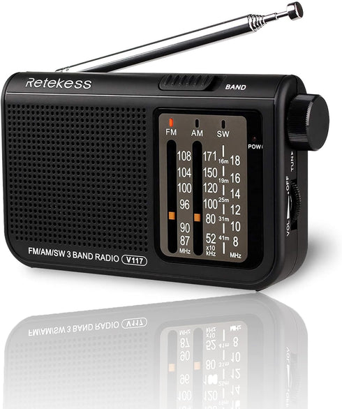 Retekess V117 Portable Radios AM FM, Shortwave Radio with Clear Dial, Transistor Radio with Best Reception for Seniors (Black)...
