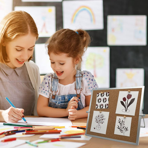 Desktop Cork Board, Double Sided Bulletin Board Message Board with 15 PCS Push Pins, Decorative Pin Board Perfect for Home School Office Decor...