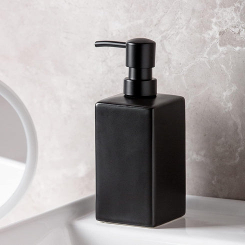 Matte Black Soap Dispenser Ceramic,Square Hand Soap and Lotion Dispenser for Bathroom Countertop,Dish Soap Dispenser for Kitchen-14oz....