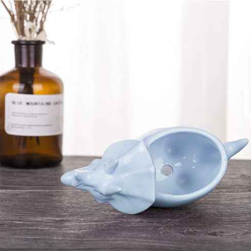VanEnjoy Desktop Cute Cartoon Blue Triceratops Dinosaur Ceramic Succulent Pot with Tray, Bonsai Cactus Flower Pot Vase Holder Decorative Organizer...