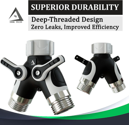 Hose Splitter 2 Way, Heavy Duty Metal Connector, Two Way Garden Hose Splitter, High Flow Spigot Faucet Bib Adapter, Solid Double Y Shut Off Valve ...