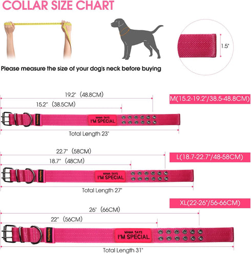 Tactical Dog Collar for Medium Large Dogs,Heavy Duty Metal Buckle Dog Collar,Soft Neoprene Padded Dog Collar,Nylon Wide Dog Collar(X-Large, Pink)...