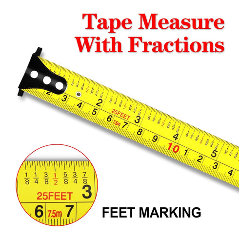Magnetic Tape Measure 25 Ft with Fractions 1/8 and Metric,Easy to Read,Measuring Tape with Belt Clip for Surveyors,Engineers,Household,Carpentry,C...