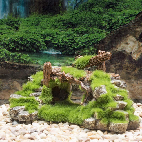 Fish Tank Decoration Moss Rockery Stone Plants Wood Ruins Landscaping Turtle Tank Decoration Fish Shrimp Shelter...