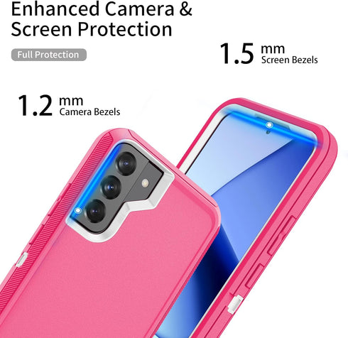for Galaxy S22 Case, Rugged Shockproof Military Grade Bumper Phone Cover Armor Heavy Duty for Samsung Galaxy S22 (Hot Pink/White)...