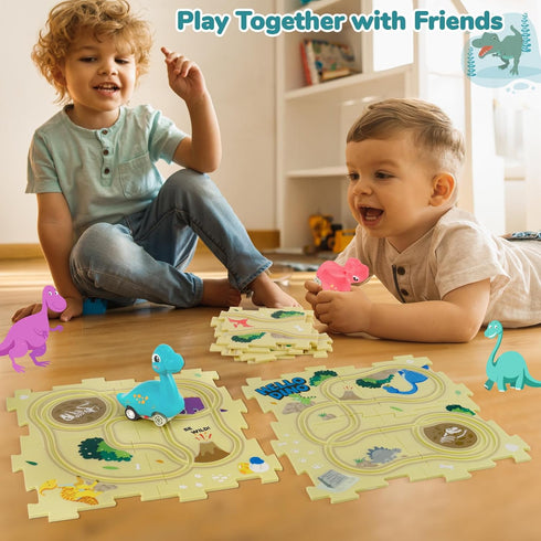 Puzzle Racer Kids Car Track Set with 2 Dino Cars, Kids Toys Boys 3-5, Toys for 2 3 4 5 6 Year Old Boys, Toys for Ages 2-4 Boys, Car Tracks for Tod...