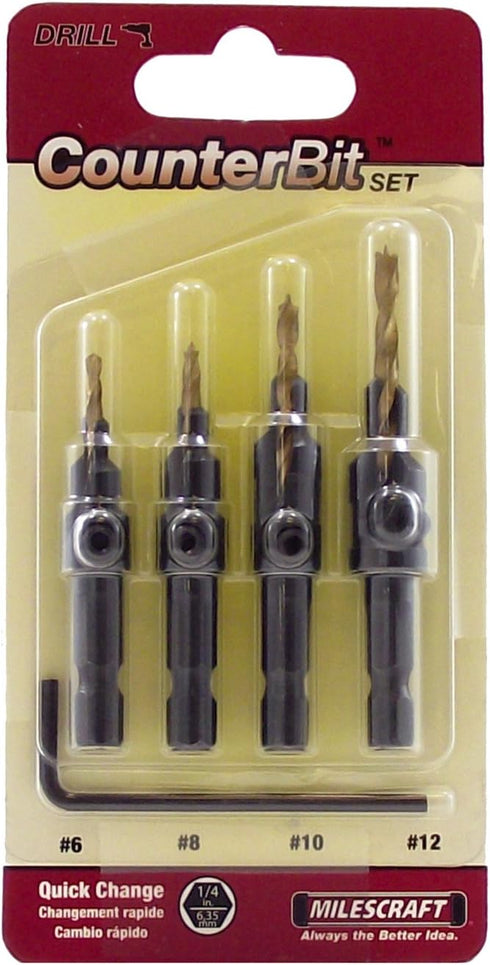 Milescraft 5341 4 pc. CounterBitSet - Countersink Drill Bit Set #6, 8, 10, 12, black...